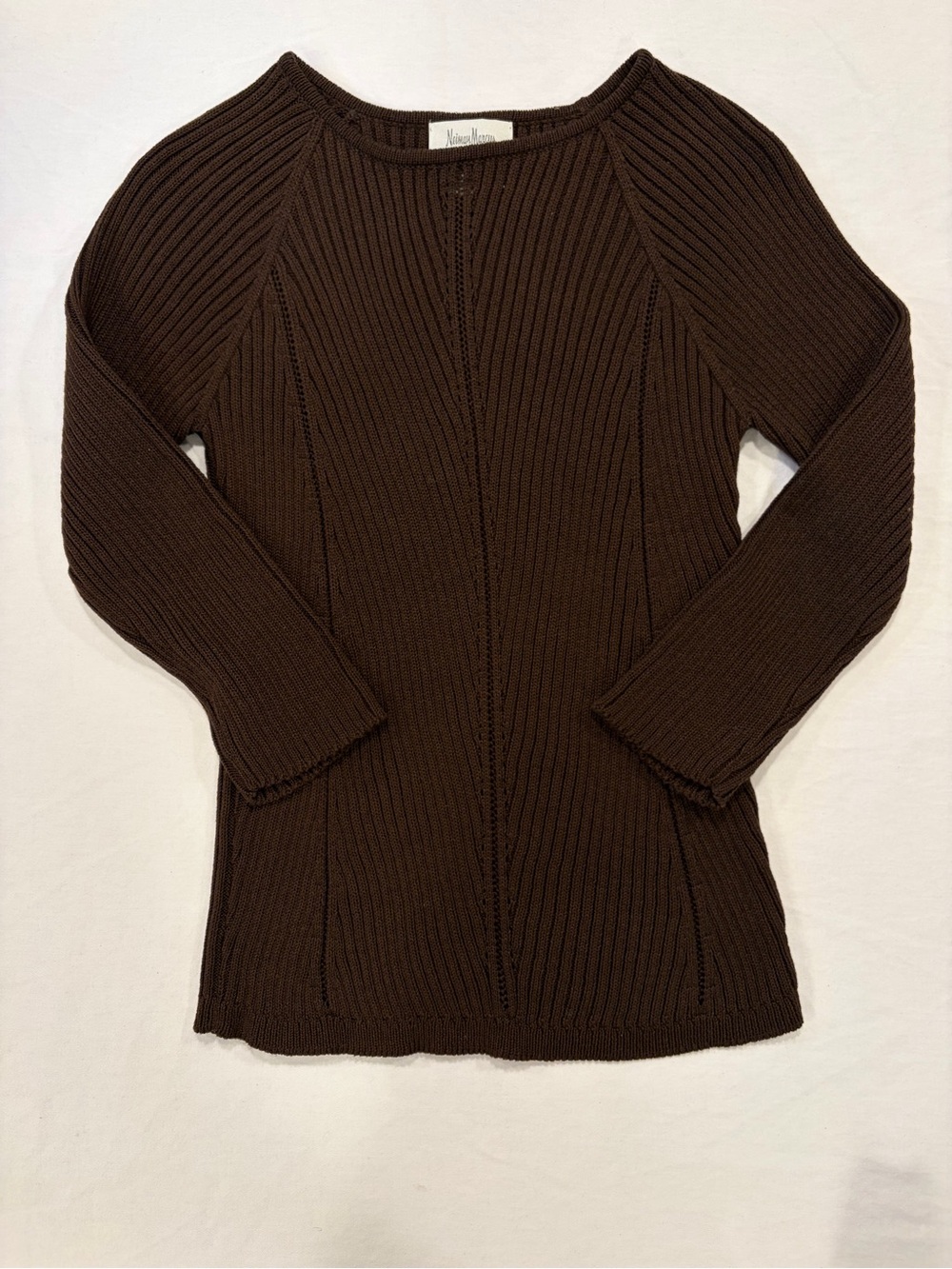 Neiman Marcus Dark Brown Ribbed Scoop Neck Sweater